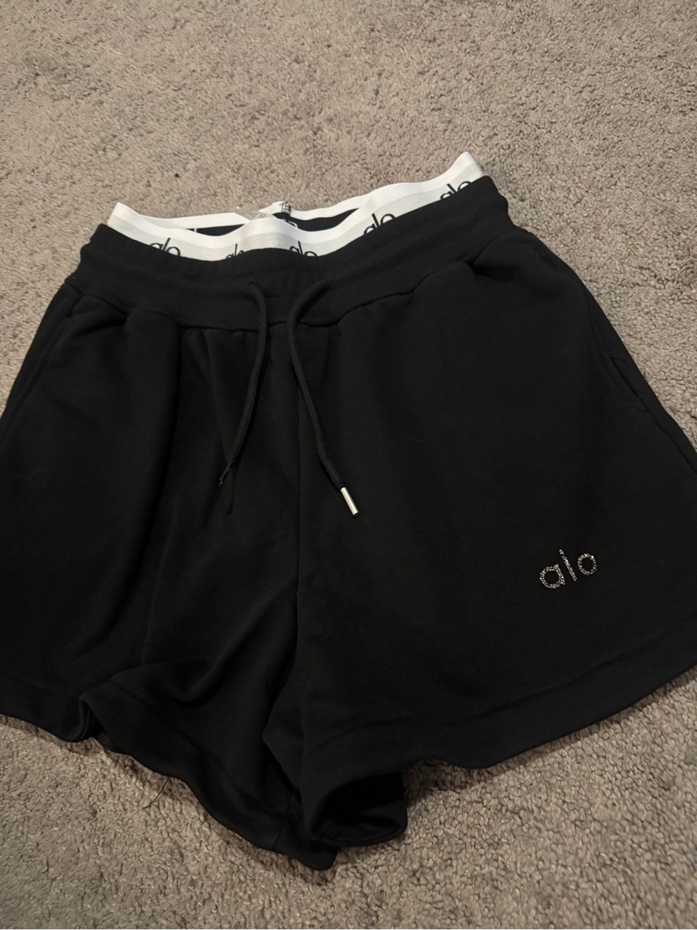 ALO Yoga Black Athletic Shorts with White Logo Waistband